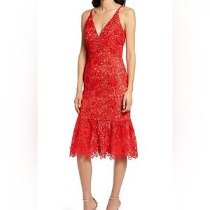 NWT Dress the Population Red Floral Lace Size M Length 44”, Chest 17”, Waist 15”
